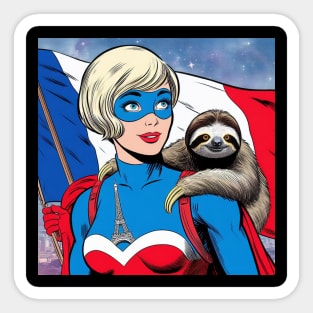 Francais: Female 70's Comic Book Hero with Sloth Sticker